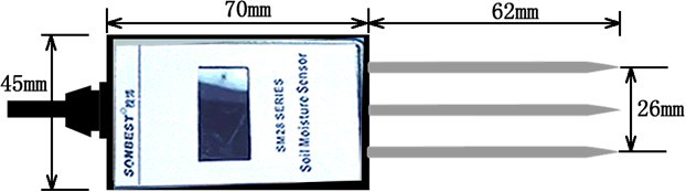 RS485显示型土壤水分传感器(RS485、土壤水分传感器、水分检测、水份、土壤、检测、水分含量、土壤湿气、尺寸图)