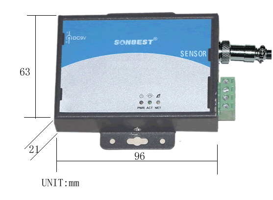 [ST5000]网络型TCP/IP温度采集模块 支持24个DS18B20传感器尺寸图